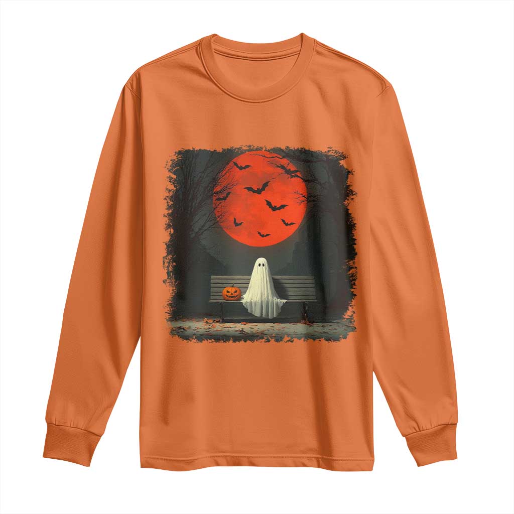 Halloween Lonely Ghost Bench Blood Moon Pumpkin Long Sleeve Shirt TS11 Orange Print Your Wear