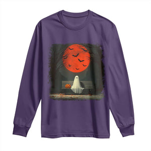 Halloween Lonely Ghost Bench Blood Moon Pumpkin Long Sleeve Shirt TS11 Purple Print Your Wear