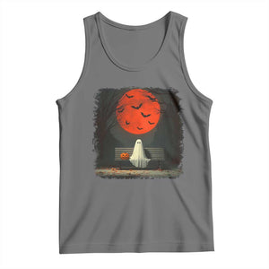 Halloween Lonely Ghost Bench Blood Moon Pumpkin Tank Top TS11 Black Heather Print Your Wear