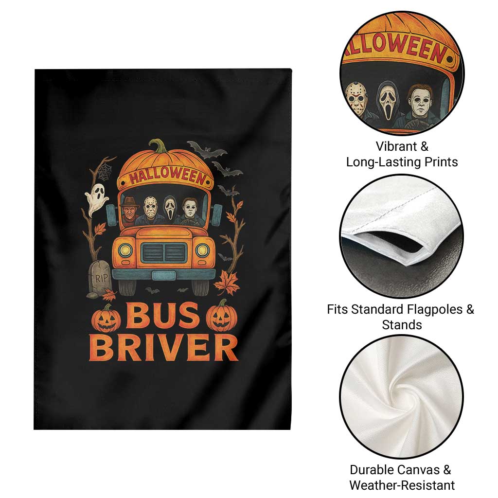 Funny Halloween Bus Driver Garden Flag Horror Slashers Pumpkin School Bus Spooky Season TS11 Print Your Wear