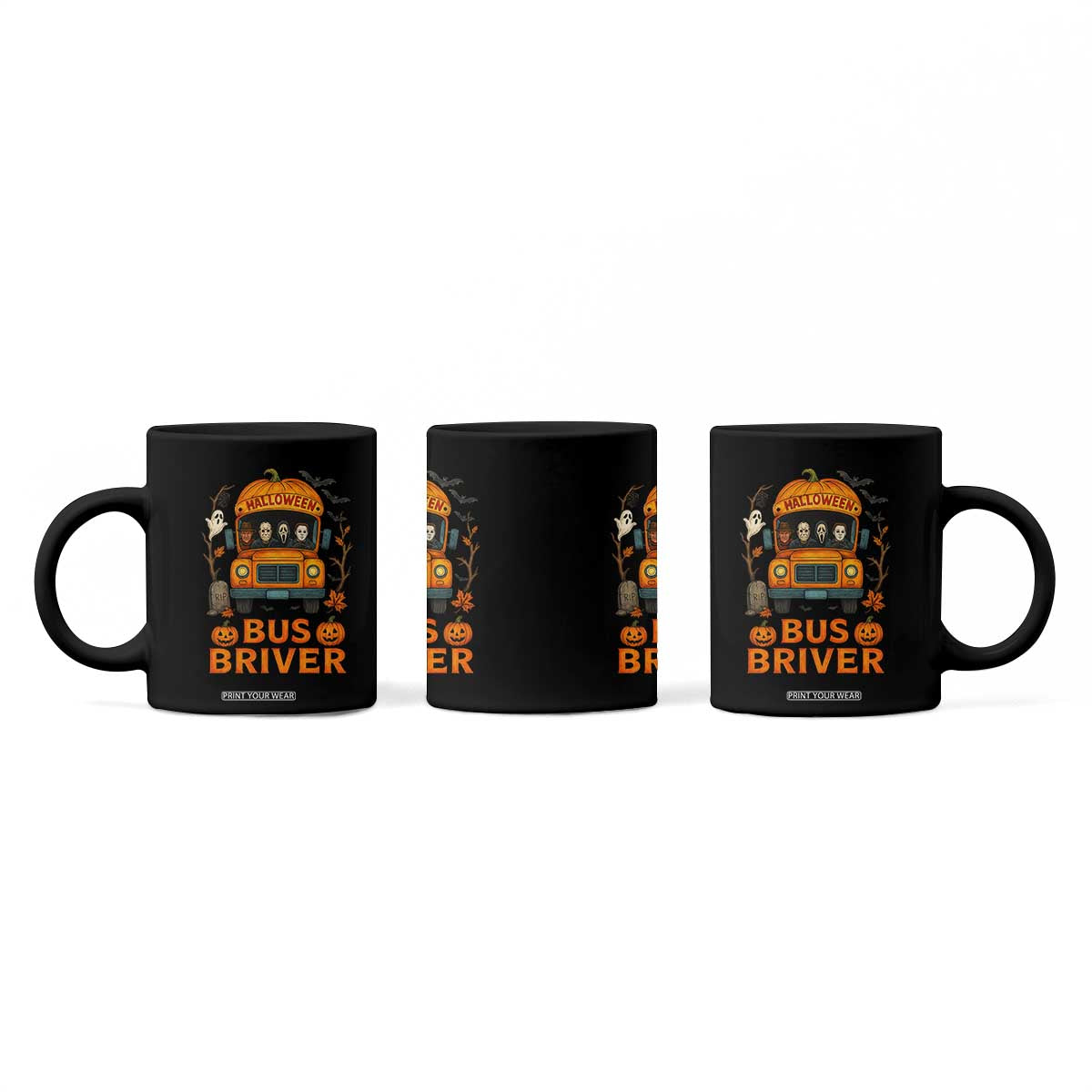 Funny Halloween Bus Driver Coffee Mug Horror Slashers Pumpkin School Bus Spooky Season TS11 Print Your Wear