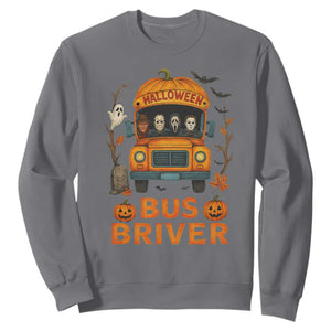Funny Halloween Bus Driver Sweatshirt Horror Slashers Pumpkin School Bus Spooky Season TS11 Charcoal Print Your Wear