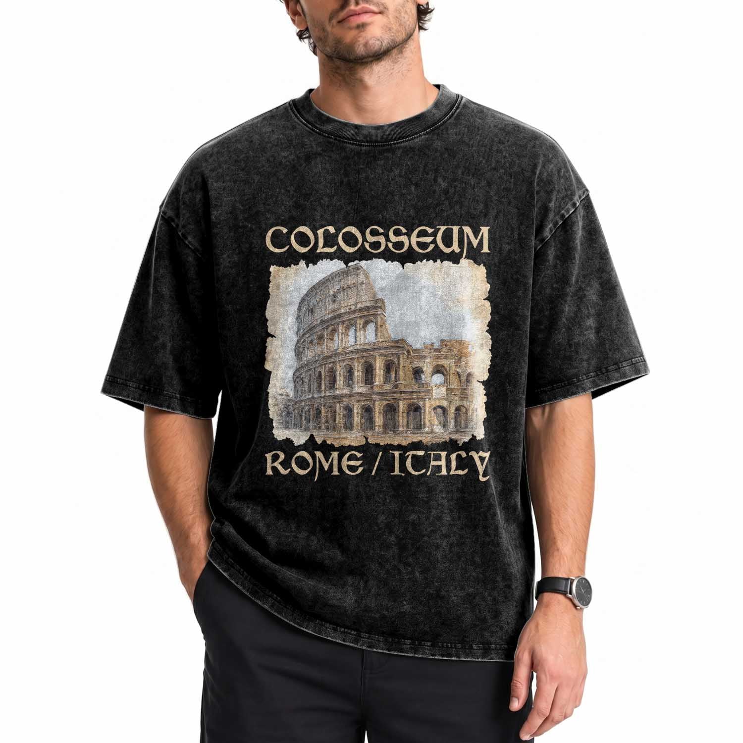Rome Colosseum Italy Vintage Roman Amphitheatre Ancient Washed Cotton T-Shirt
