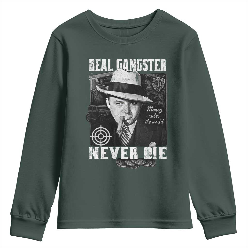 Al Capone Youth Sweatshirt Real Ganster Never Die Italian American Mafia TS11 Dark Forest Green Print Your Wear