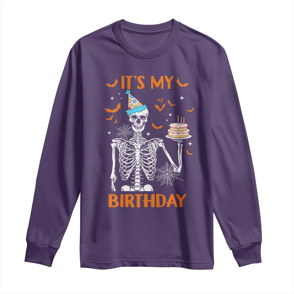 Funny Halloween Birthday Long Sleeve Shirt Its My Bday Skeleton Cake Party TS11 Purple Print Your Wear