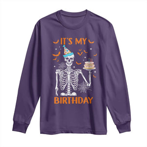 Funny Halloween Birthday Long Sleeve Shirt Its My Bday Skeleton Cake Party TS11 Purple Print Your Wear