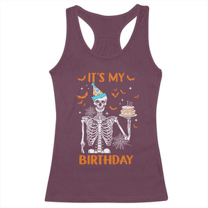 Funny Halloween Birthday Racerback Tank Top Its My Bday Skeleton Cake Party TS11 Maroon Print Your Wear