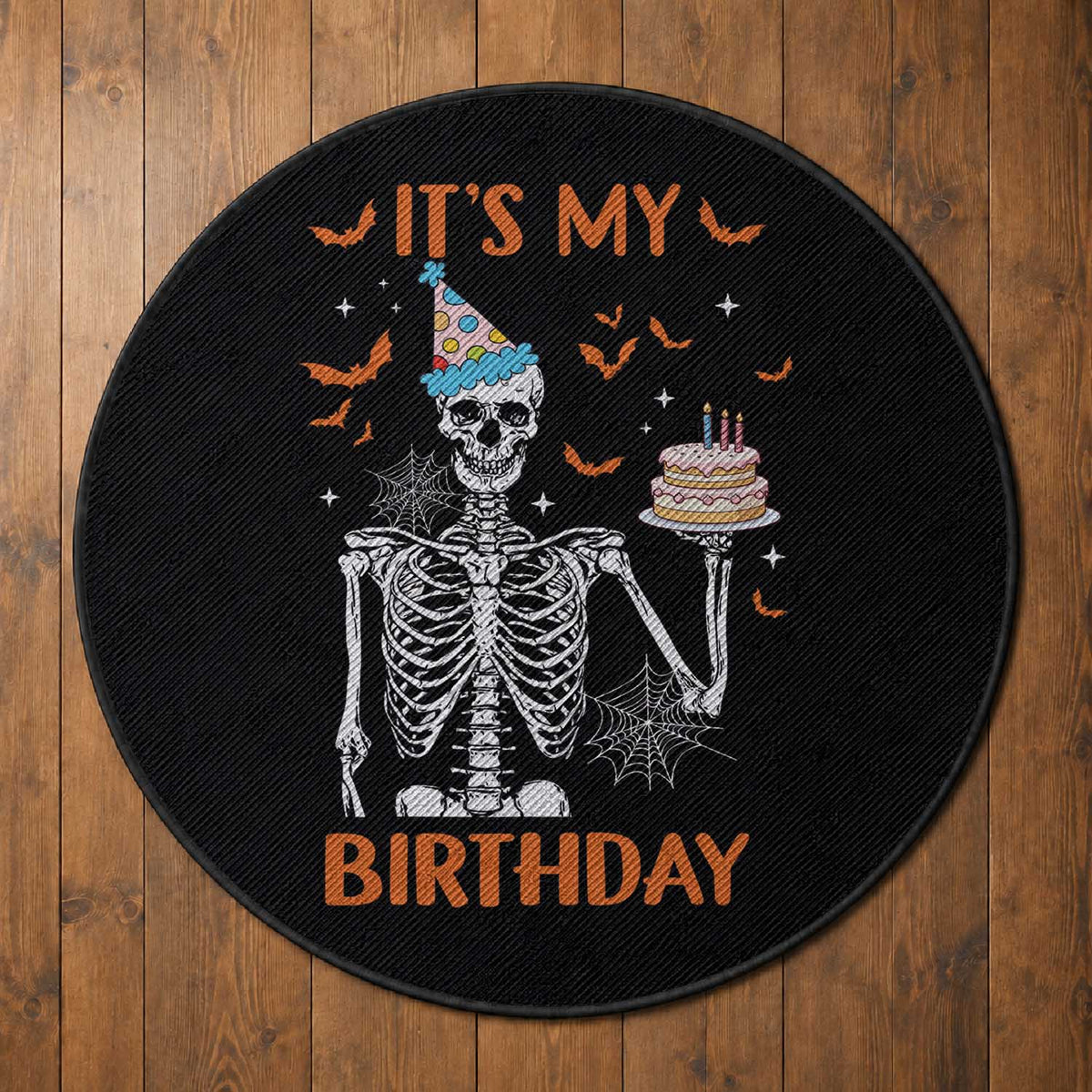 Funny Halloween Birthday Round Rug Its My Bday Skeleton Cake Party