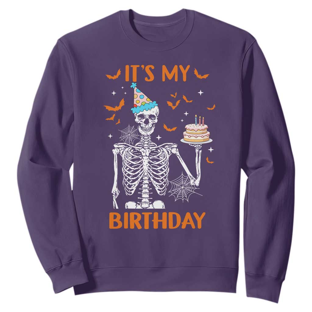 Funny Halloween Birthday Sweatshirt Its My Bday Skeleton Cake Party TS11 Purple Print Your Wear