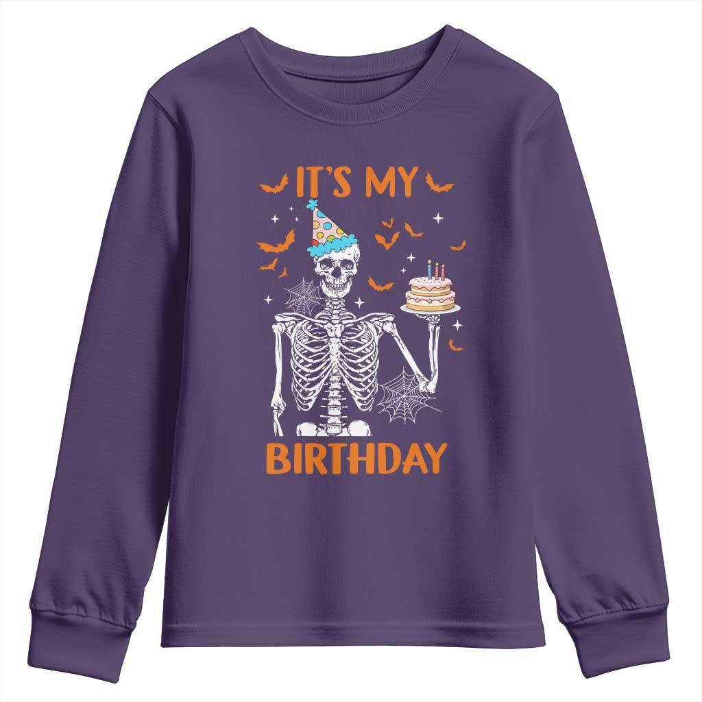 Funny Halloween Birthday Youth Sweatshirt Its My Bday Skeleton Cake Party TS11 Purple Print Your Wear