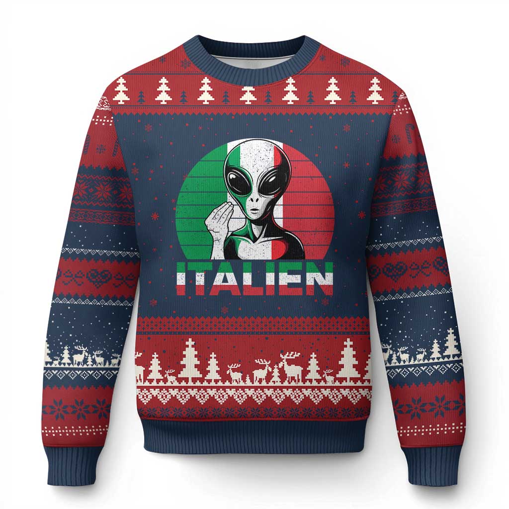 Funny Italian Alien Pun Ugly Christmas Sweater Italien Italy Hand Gesture