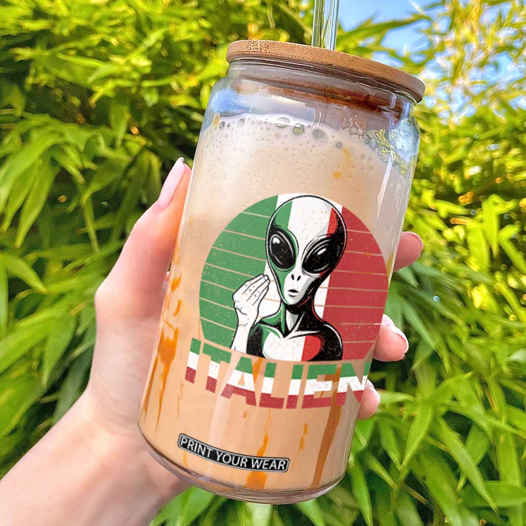 Funny Italian Alien Pun Glass Can Italien Italy Hand Gesture