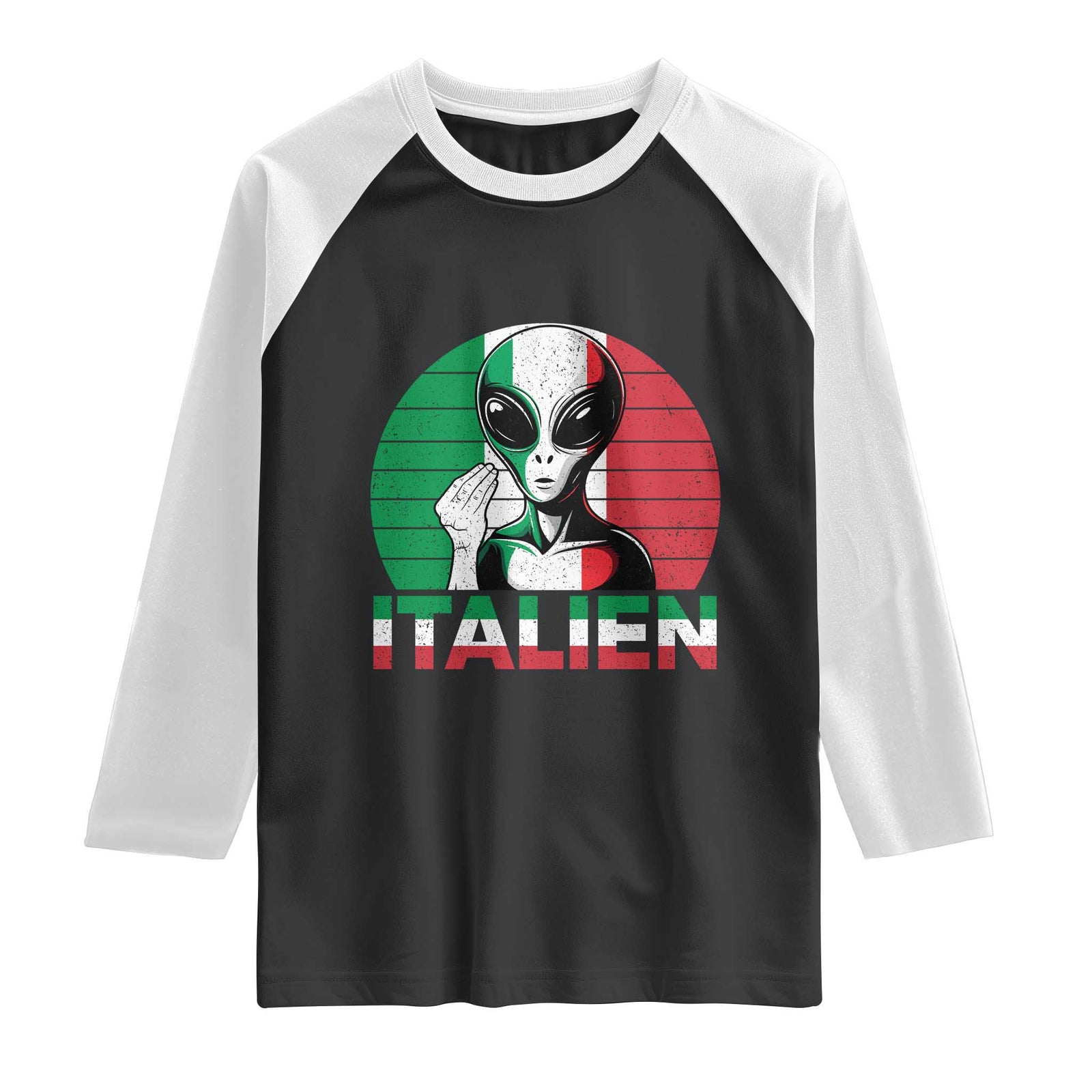 Funny Italian Alien Pun Raglan Shirt Italien Italy Hand Gesture