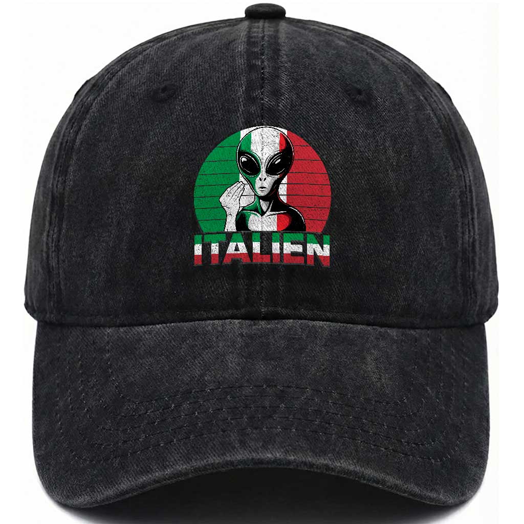 Funny Italian Alien Pun Washed Cotton Baseball Cap Italien Italy Hand Gesture