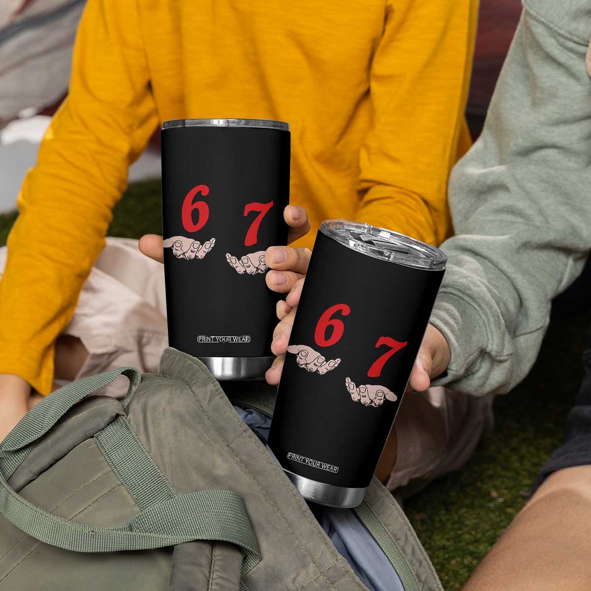 Funny 67 Six Seven Meme Hands Gesture Alpha Slang Tumbler Cup TS11 Print Your Wear