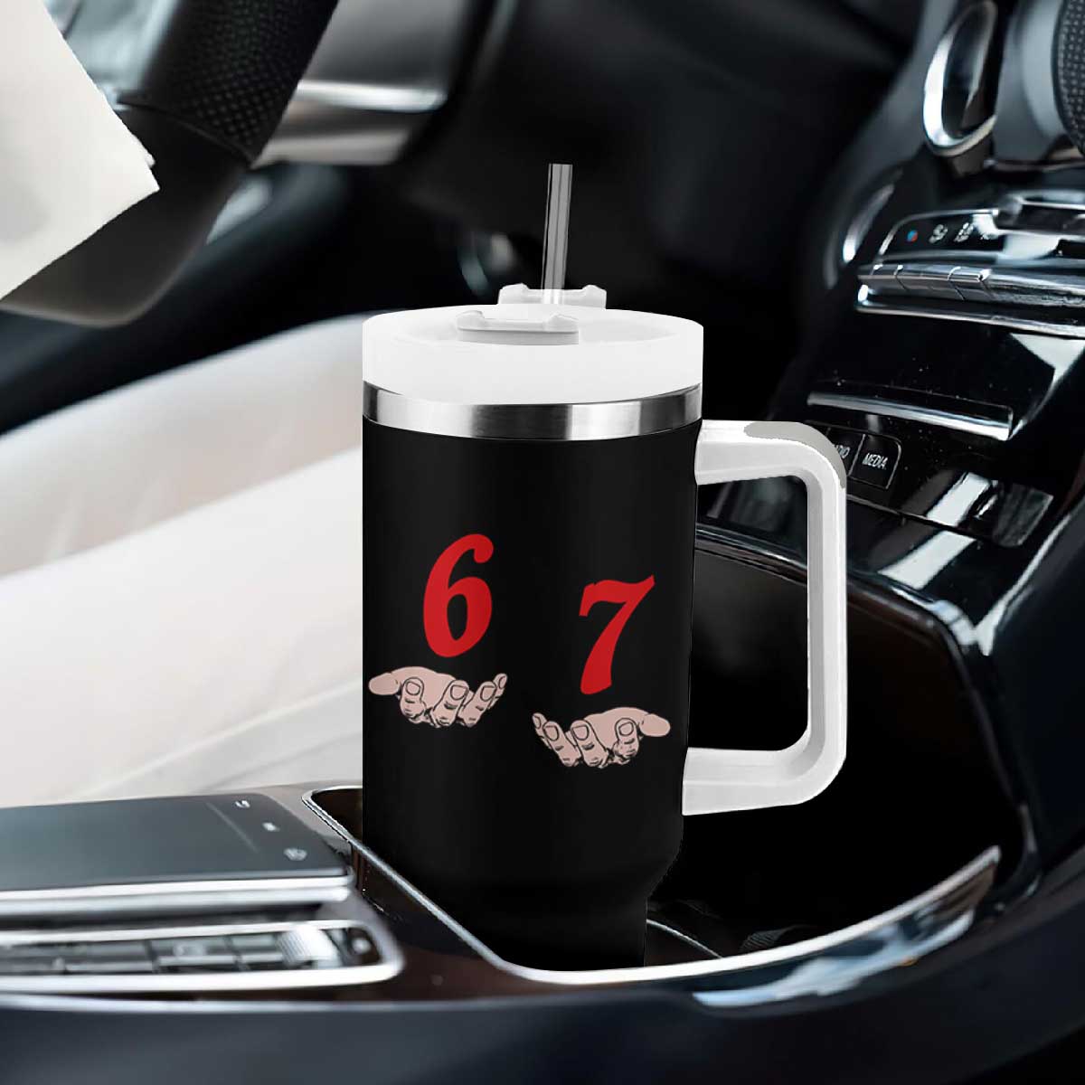 Funny 67 Six Seven Meme Hands Gesture Alpha Slang Tumbler With Handle TS11 Print Your Wear