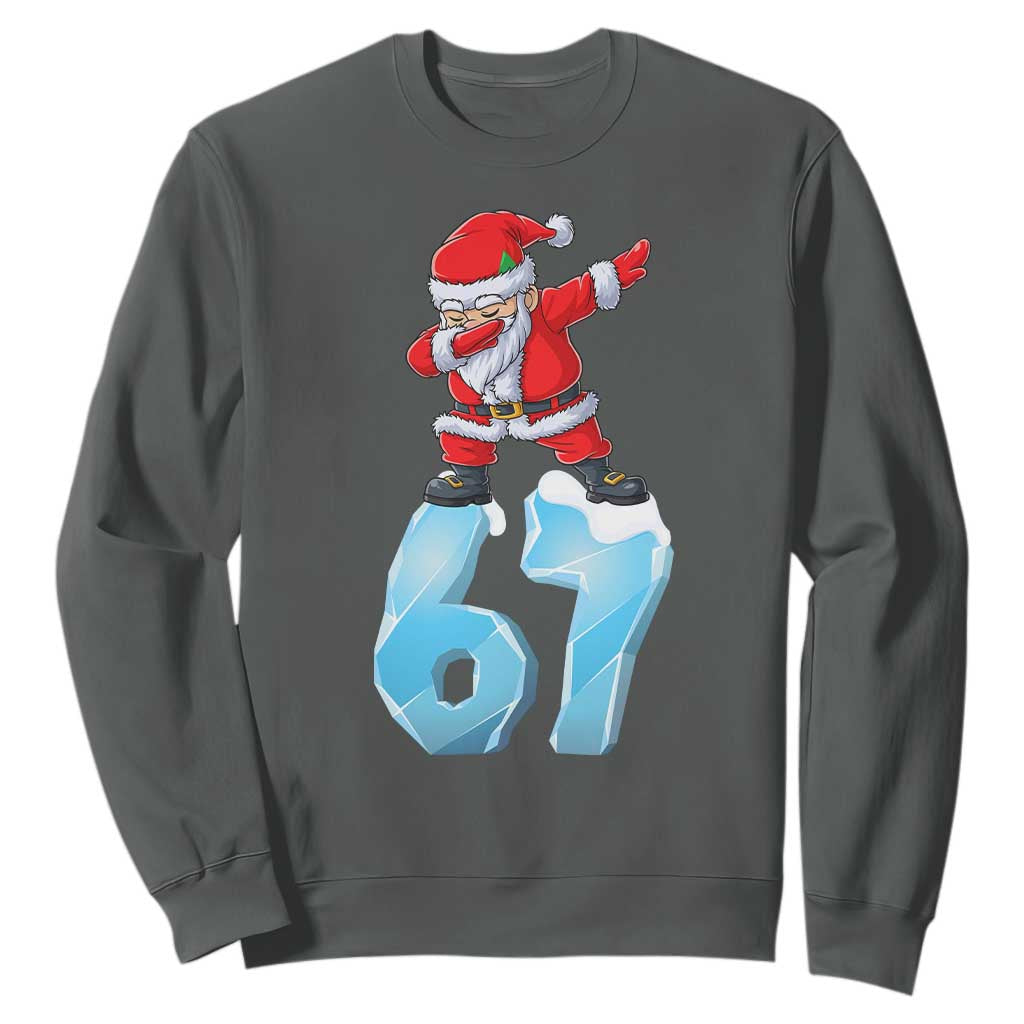 Funny 67 Christmas Sweatshirt Six Seven Dabbing Santa Meme Gen Alpha Slang TS11 Dark Heather Print Your Wear