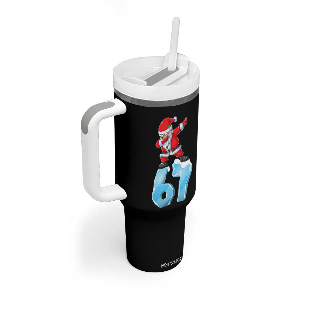 Funny 67 Christmas Tumbler With Handle Six Seven Dabbing Santa Meme Gen Alpha Slang TS11 Print Your Wear
