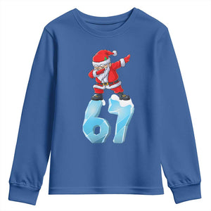 Funny 67 Christmas Youth Sweatshirt Six Seven Dabbing Santa Meme Gen Alpha Slang TS11 Royal Blue Print Your Wear
