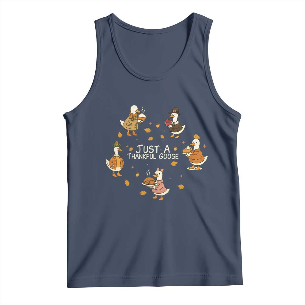 Just A Thankful Goose Tank Top Funny Goose Turkey Thanksgiving Fall Season TS11 Navy Print Your Wear