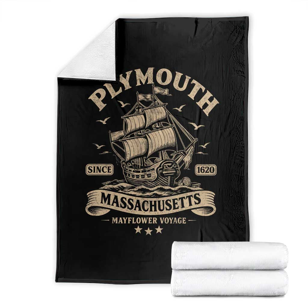 Plymouth Massachusetts Mayflower Voyage Since 1620 Throw Blanket Pilgrims Thanksgiving History