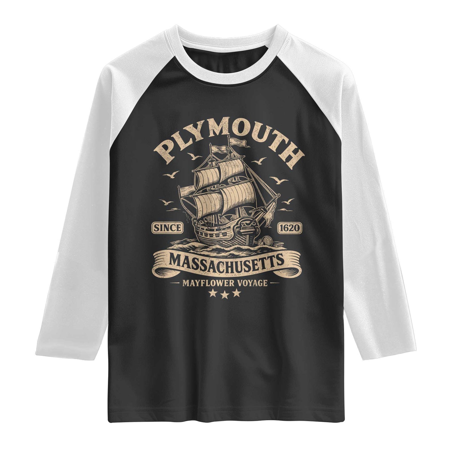 Plymouth Massachusetts Mayflower Voyage Since 1620 Raglan Shirt Pilgrims Thanksgiving History