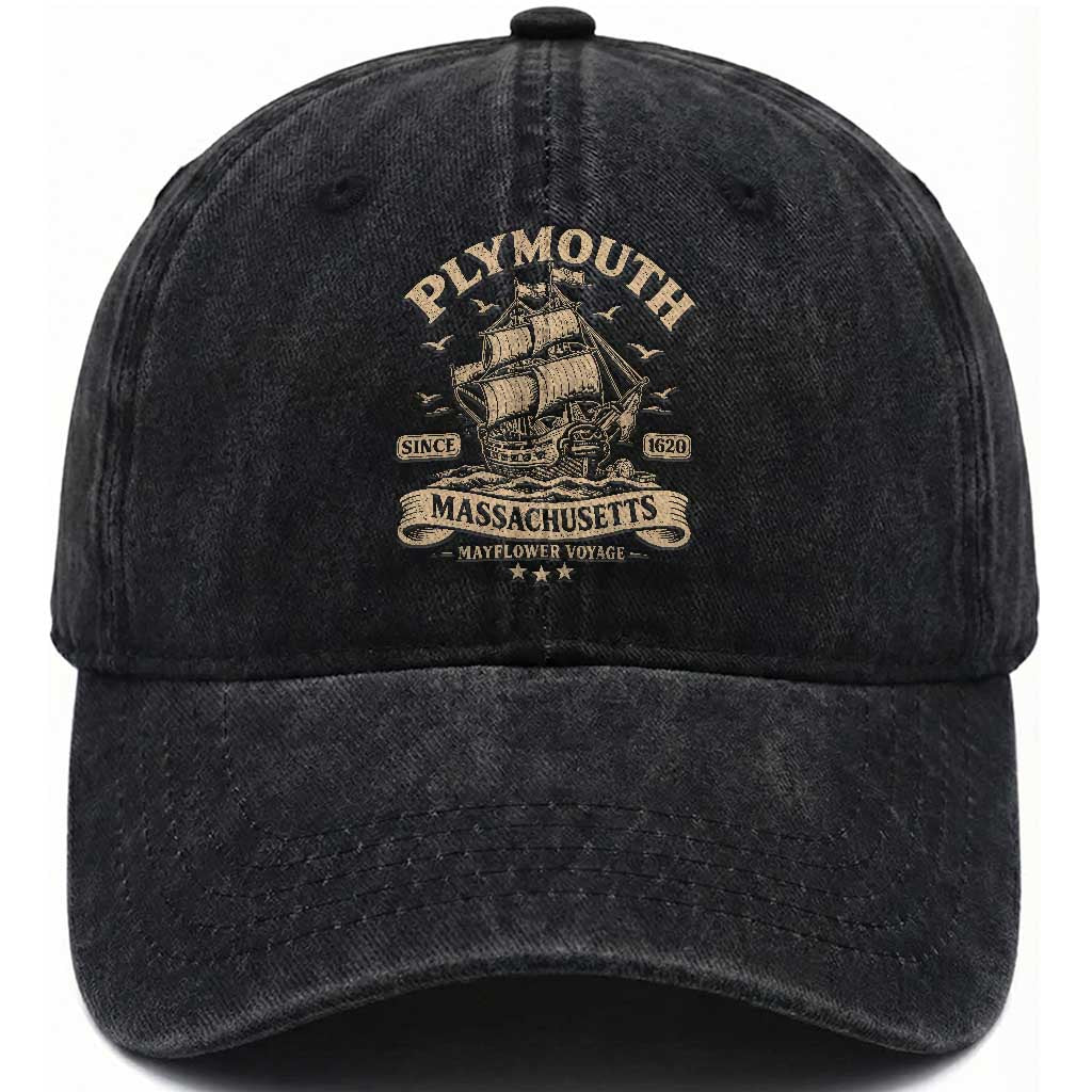 Plymouth Massachusetts Mayflower Voyage Since 1620 Washed Cotton Baseball Cap Pilgrims Thanksgiving History