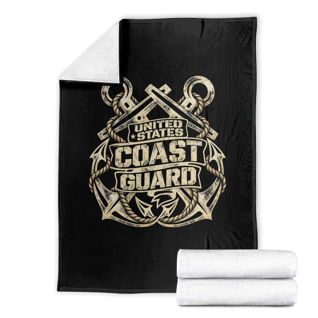 US Coast Guard Veteran Throw Blanket Vintage Crossed Anchors Military Armed Forces