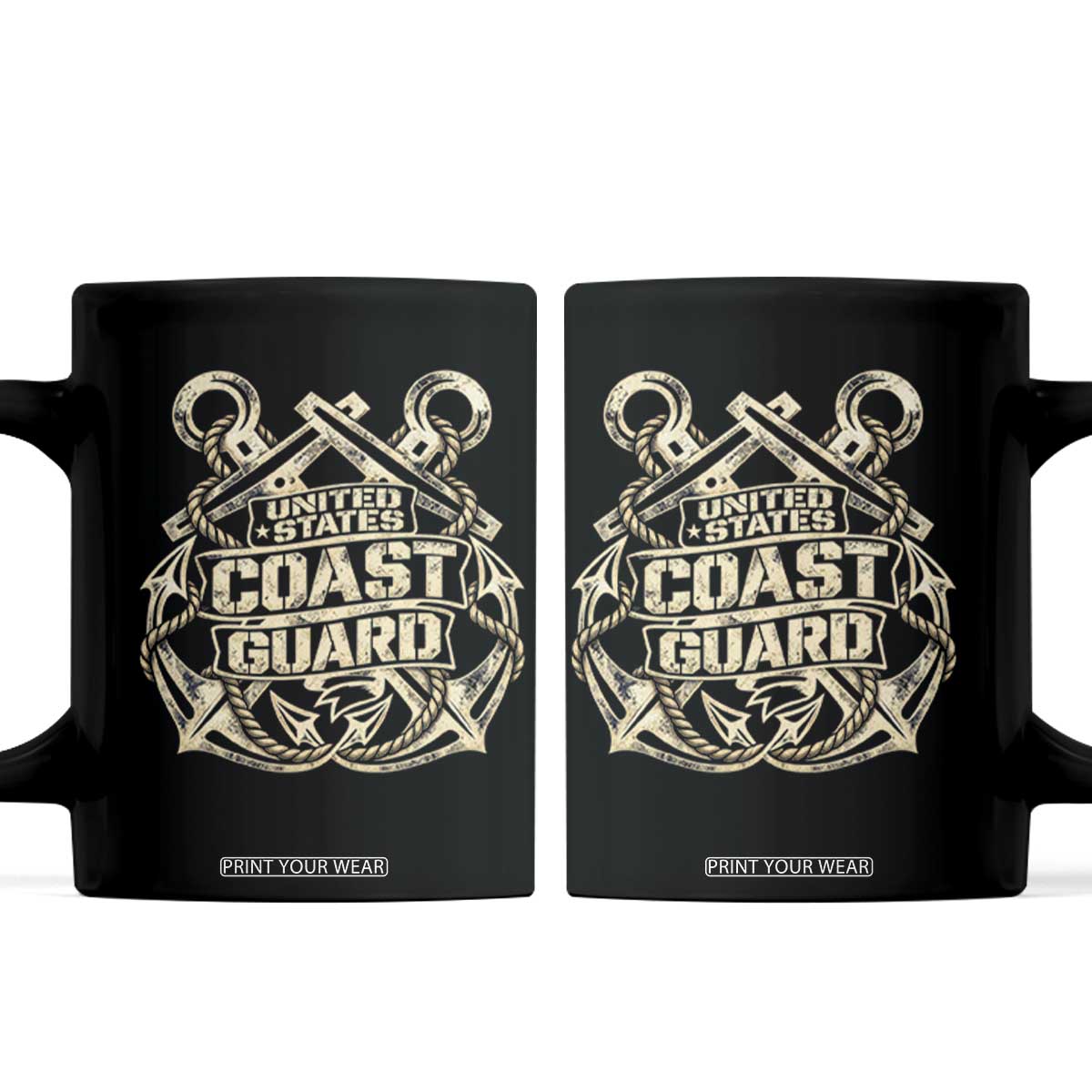 US Coast Guard Veteran Coffee Mug Vintage Crossed Anchors Military Armed Forces