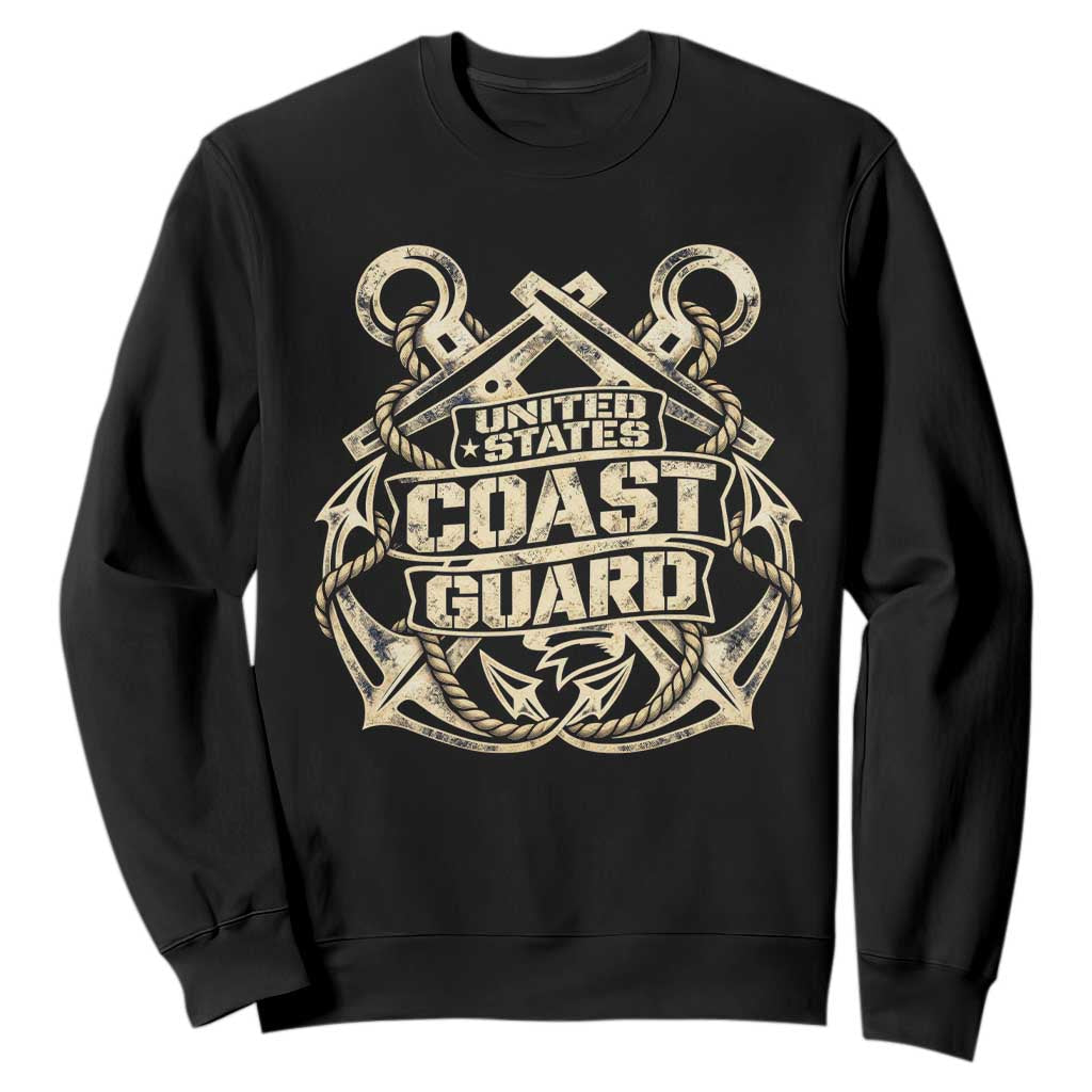 US Coast Guard Veteran Sweatshirt Vintage Crossed Anchors Military Armed Forces