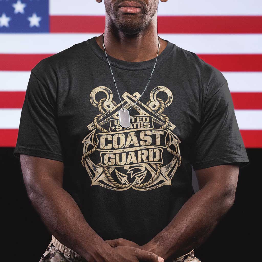 US Coast Guard Veteran T Shirt Vintage Crossed Anchors Military Armed Forces