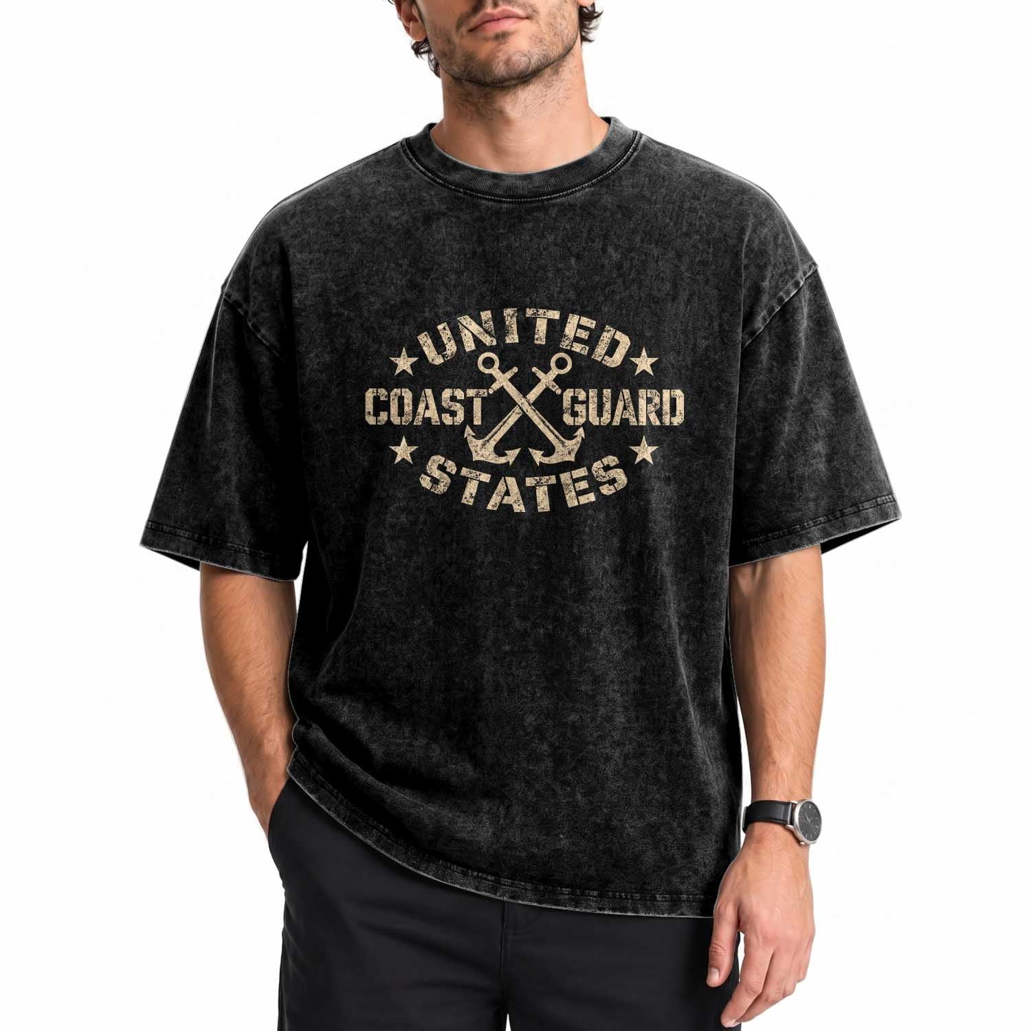 US Coast Guard Military Veteran Washed Cotton T-Shirt Vintage Crossed Anchors Veterans Day