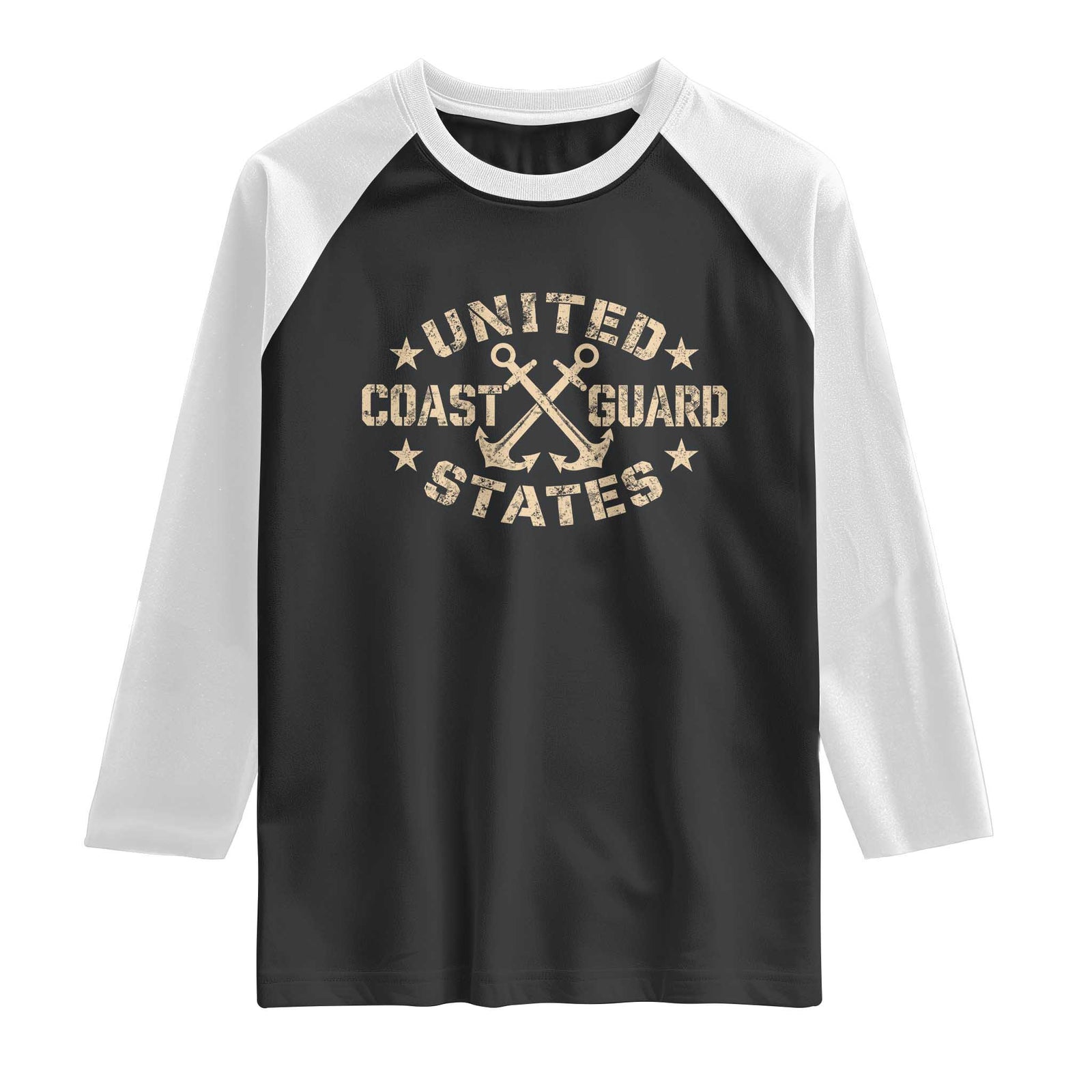 US Coast Guard Military Veteran Raglan Shirt Vintage Crossed Anchors Veterans Day