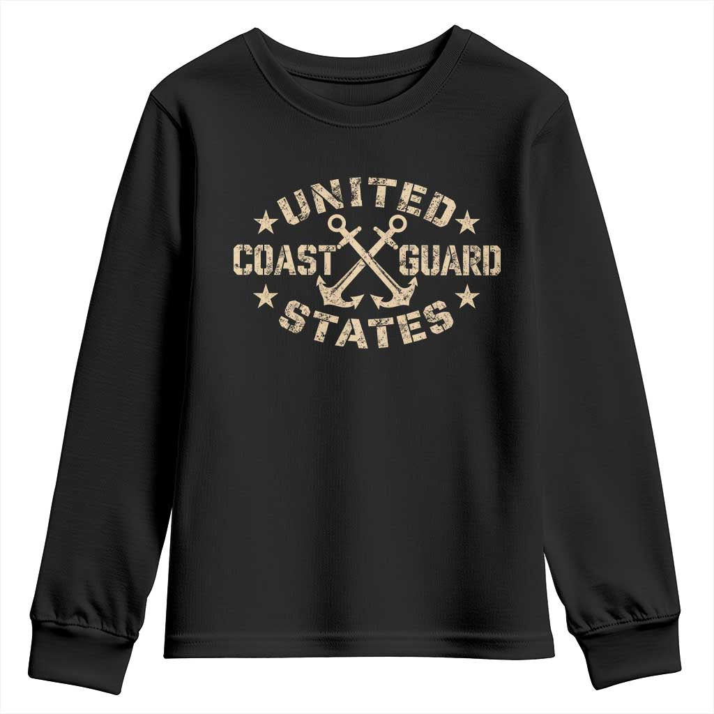US Coast Guard Military Veteran Youth Sweatshirt Vintage Crossed Anchors Veterans Day