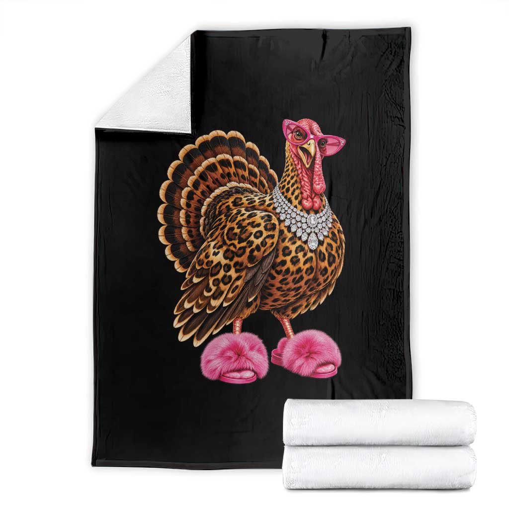 Funny Leopard Glam Turkey Thanksgiving Boujee Chic Throw Blanket