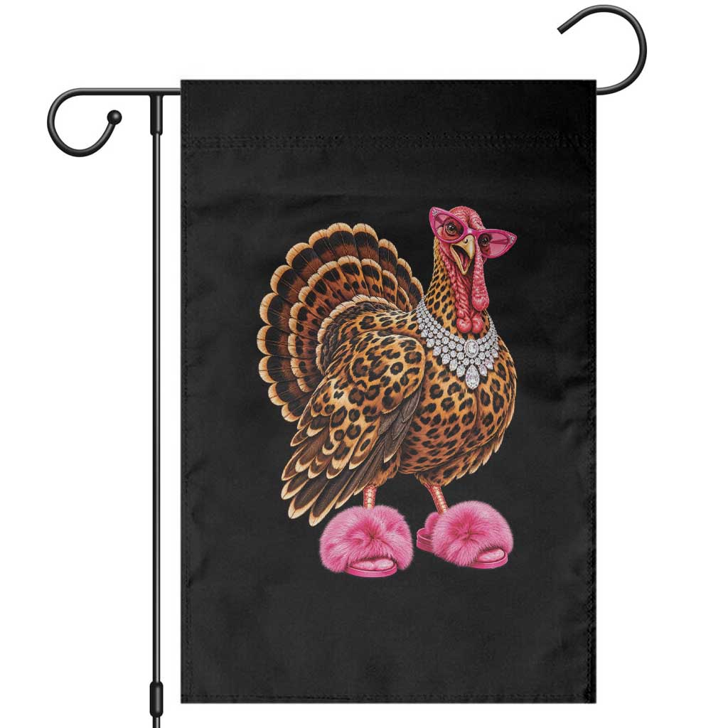 Funny Leopard Glam Turkey Thanksgiving Boujee Chic Garden Flag