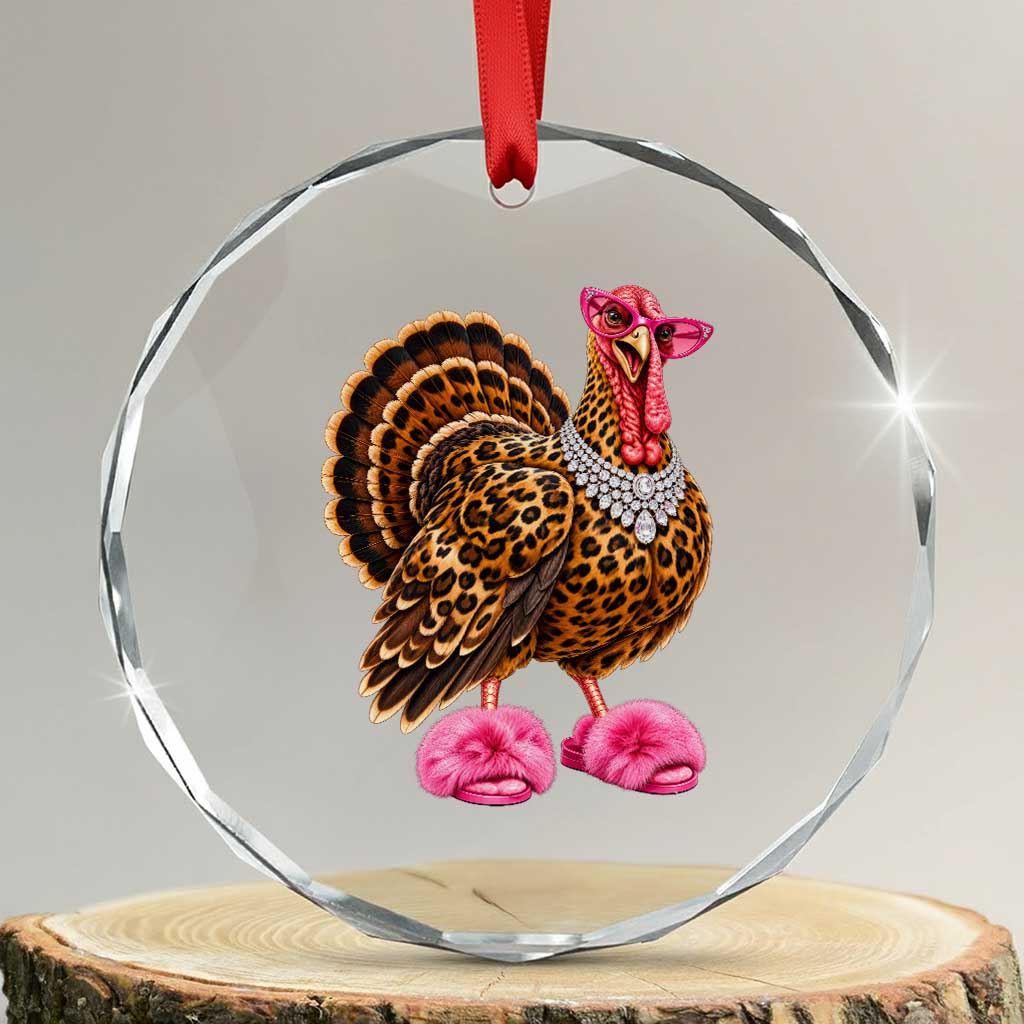 Funny Leopard Glam Turkey Thanksgiving Boujee Chic Crystal Glass Ornament