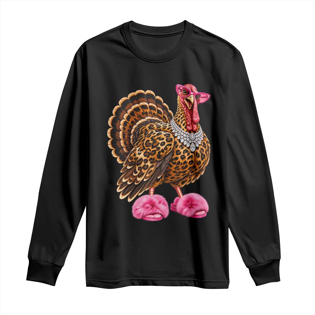 Funny Leopard Glam Turkey Thanksgiving Boujee Chic Long Sleeve Shirt
