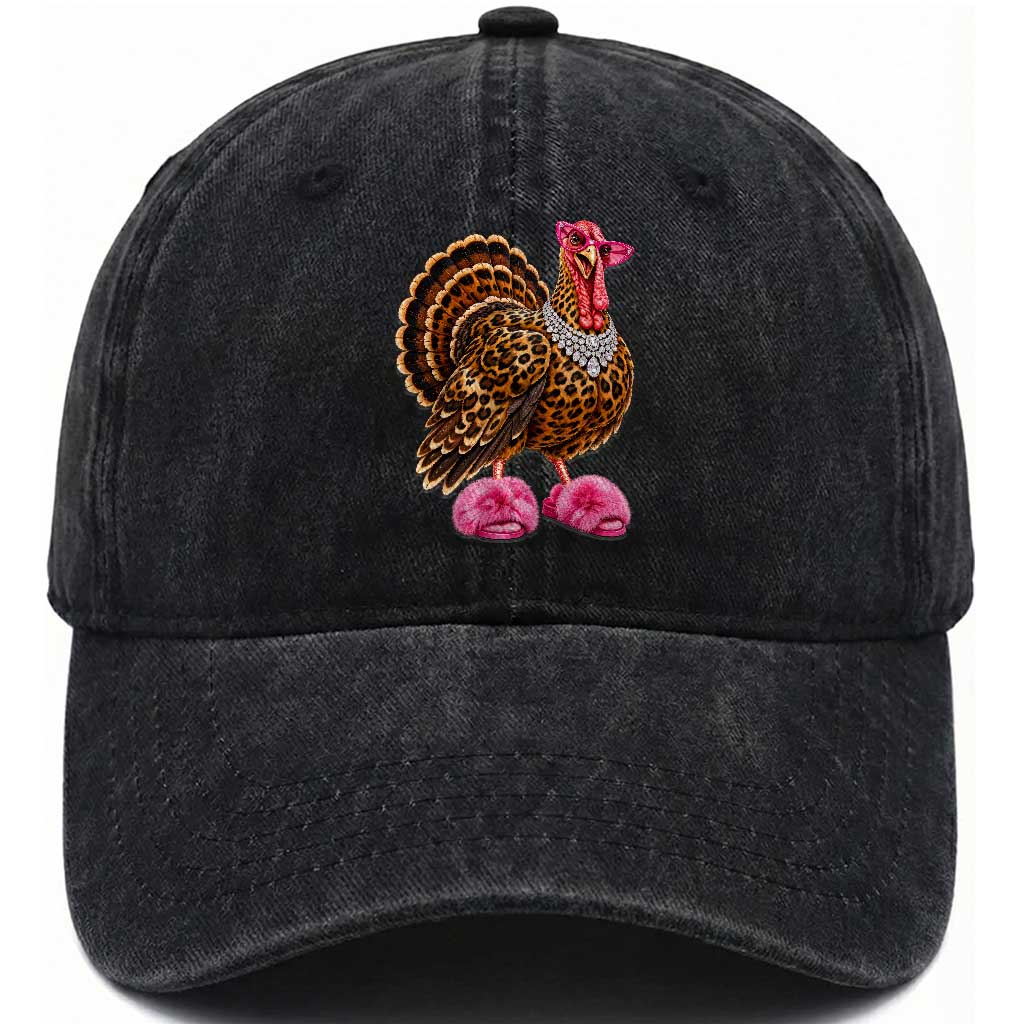Funny Leopard Glam Turkey Thanksgiving Boujee Chic Washed Cotton Baseball Cap