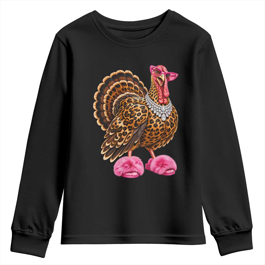 Funny Leopard Glam Turkey Thanksgiving Boujee Chic Youth Sweatshirt
