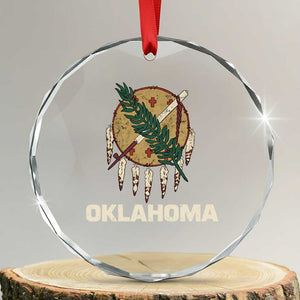 State Flags of Oklahoma Crystal Glass Ornament Vintage Distressed Native Osage Shield