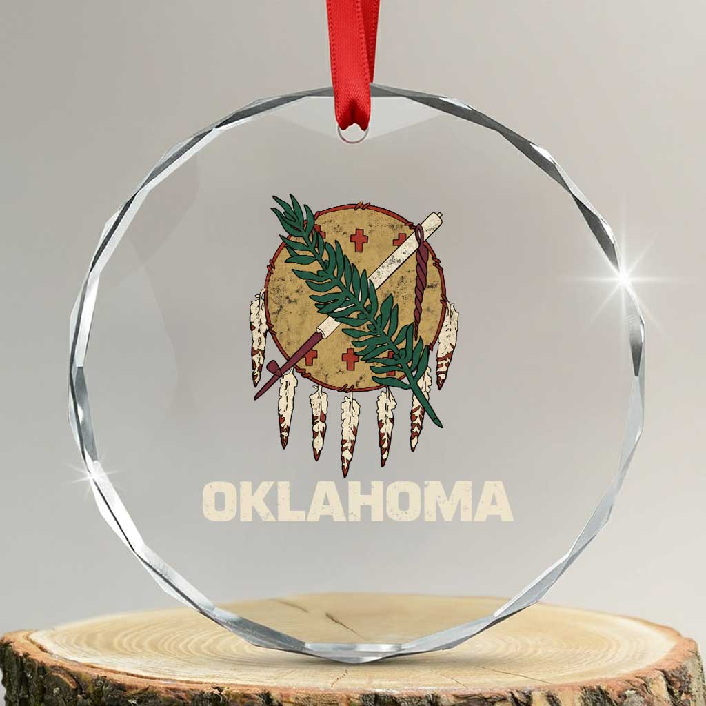 State Flags of Oklahoma Crystal Glass Ornament Vintage Distressed Native Osage Shield