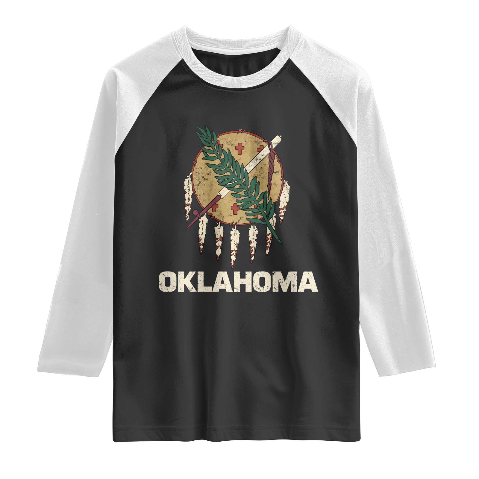State Flags of Oklahoma Raglan Shirt Vintage Distressed Native Osage Shield