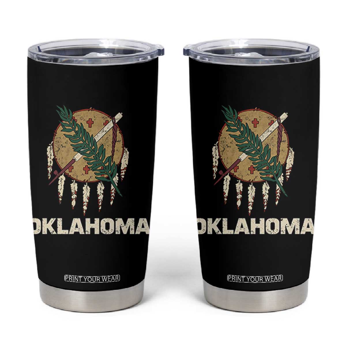 State Flags of Oklahoma Tumbler Cup Vintage Distressed Native Osage Shield