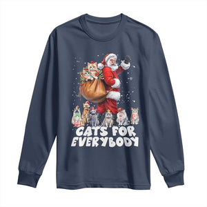 Funny Christmas Cat Long Sleeve Shirt Cats For Everybody Xmas Santa Pet TS11 Navy Print Your Wear