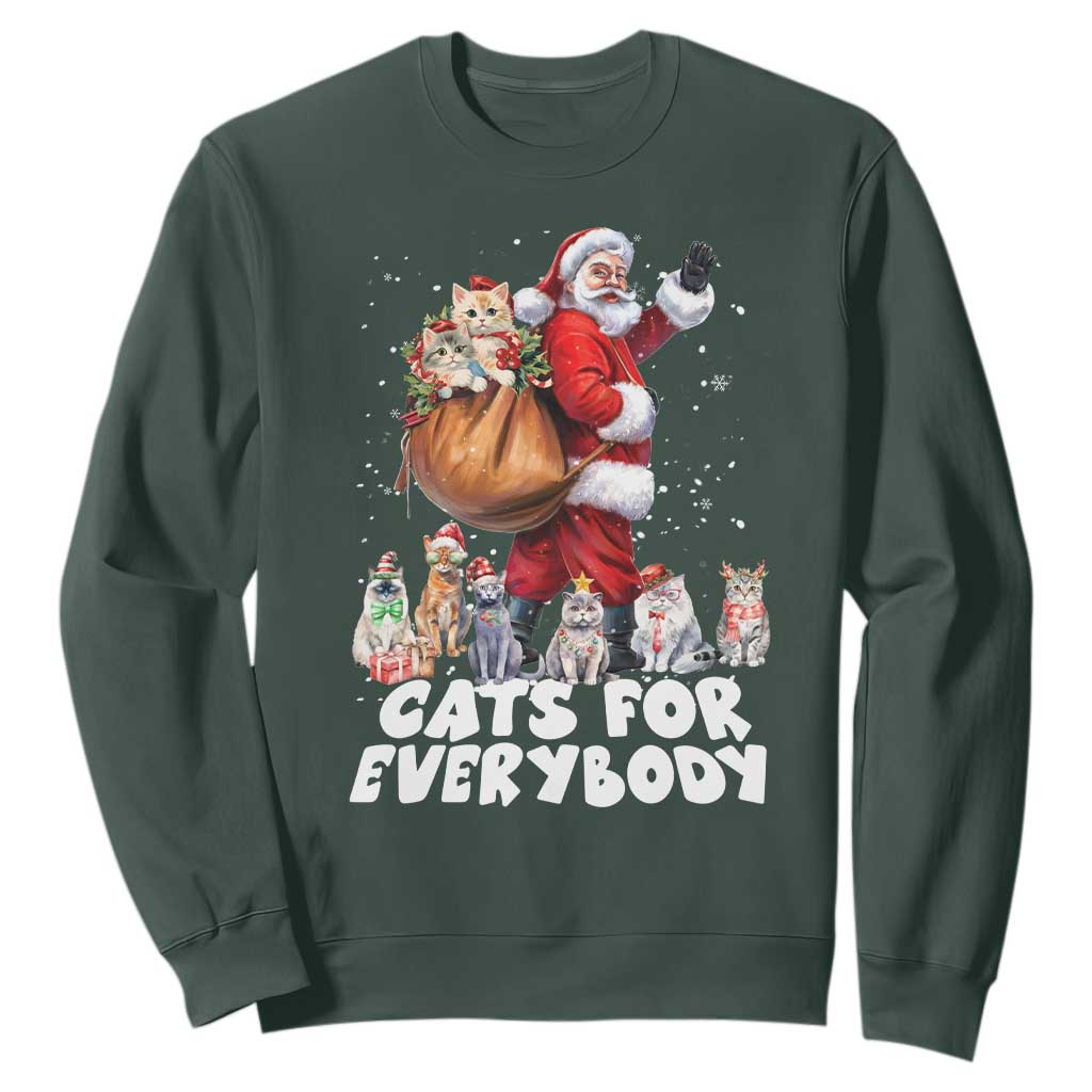 Funny Christmas Cat Sweatshirt Cats For Everybody Xmas Santa Pet TS11 Dark Forest Green Print Your Wear