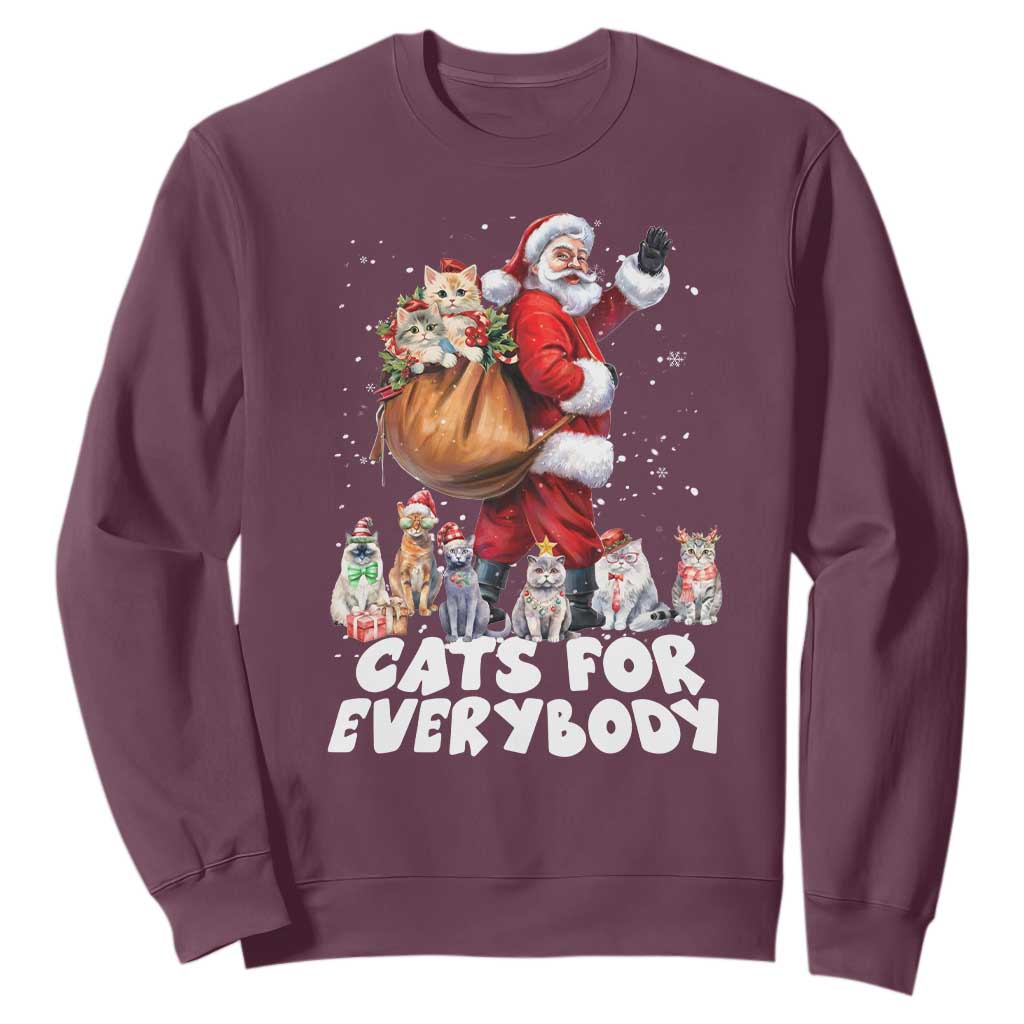 Funny Christmas Cat Sweatshirt Cats For Everybody Xmas Santa Pet TS11 Maroon Print Your Wear