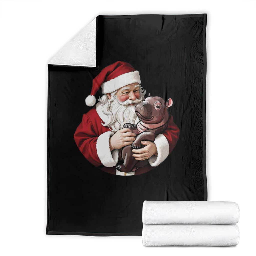 Funny Moo Deng Christmas Throw Blanket Santa Cute Hippo Zoo Meme Baby Pygmy TS11 Black Print Your Wear