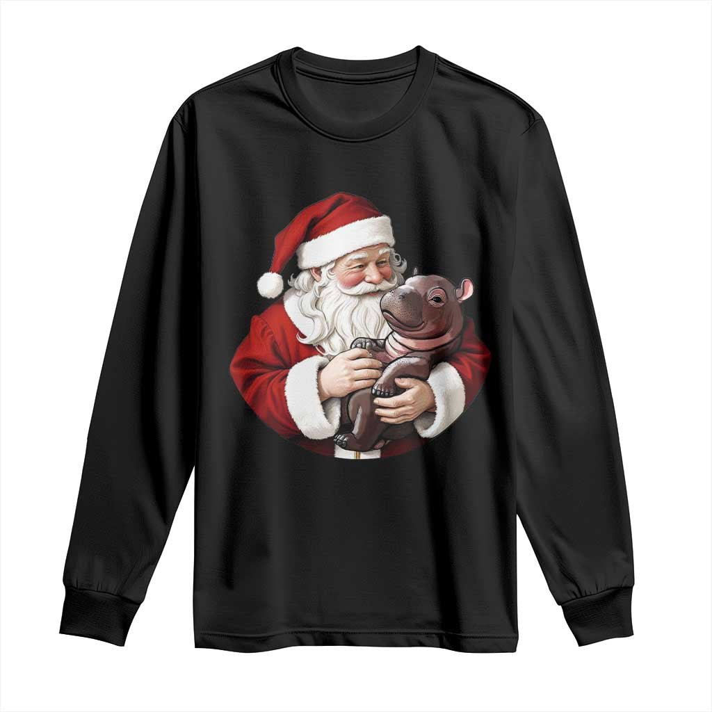 Funny Moo Deng Christmas Long Sleeve Shirt Santa Cute Hippo Zoo Meme Baby Pygmy TS11 Black Print Your Wear