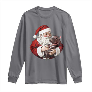 Funny Moo Deng Christmas Long Sleeve Shirt Santa Cute Hippo Zoo Meme Baby Pygmy TS11 Charcoal Print Your Wear